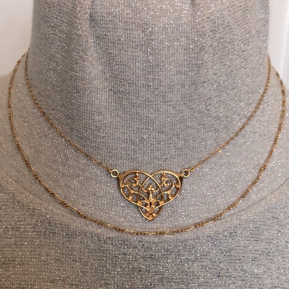 A&Z Real 12K GF Gold Double Necklace 1/20 Heart 16 old money aesthetic rich aunt
